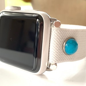Apple Watch - Elastic Apple Watch Band with Turquoise on White 42/44mm large Apple watch SLIM LINE band