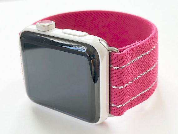 Hot Pink Apple Watch Band: Silver Stripe Elastic Comfort Fit  display picture 3