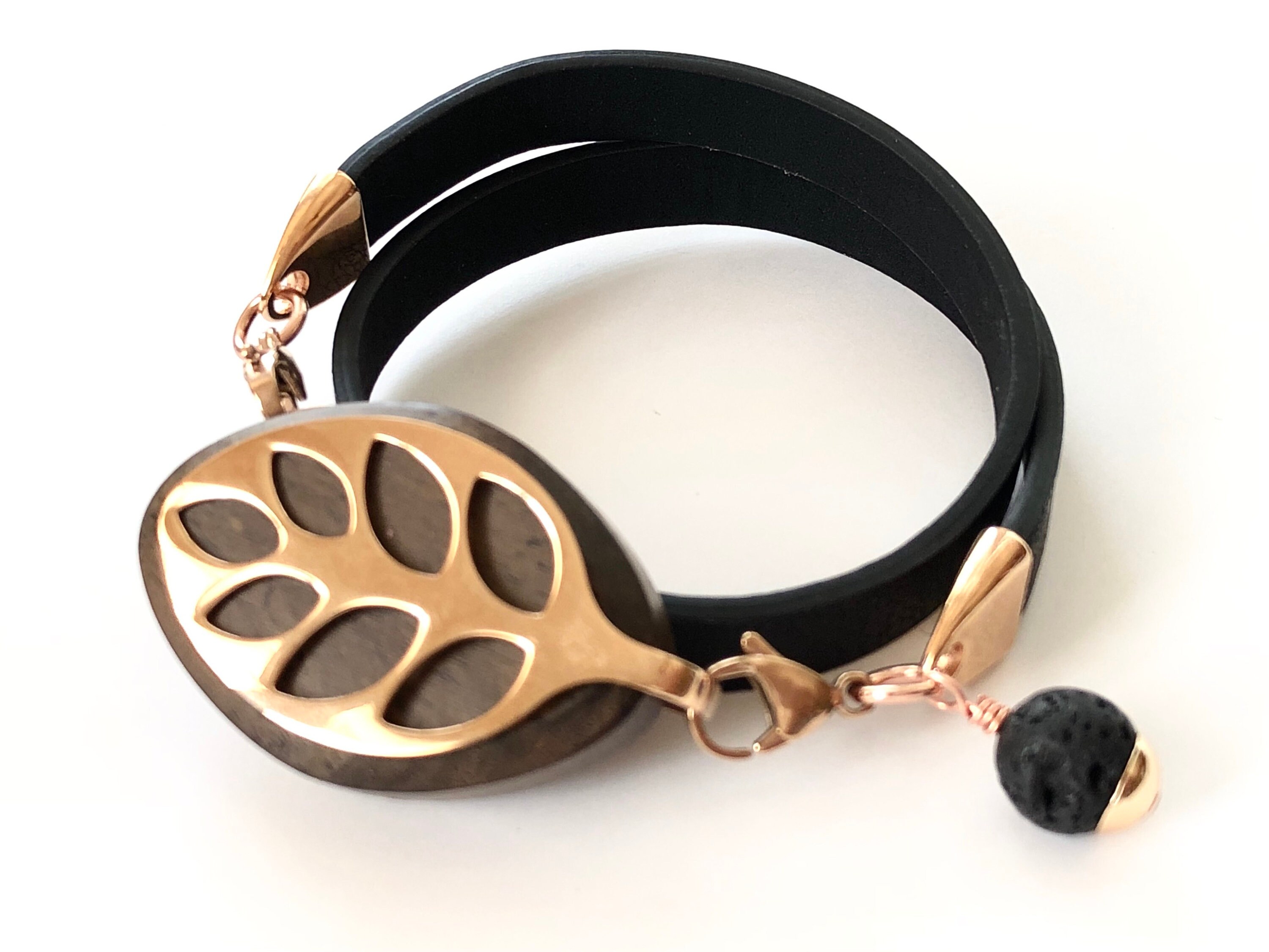 Bella Beat Bracelet Double Wrap Leather With Rose Gold and Lava