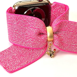 Pink Glitter Bow Apple Watch Band with Bee Charm