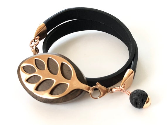 Bella Beat Bracelet Double Wrap Leather With Rose Gold and Lava