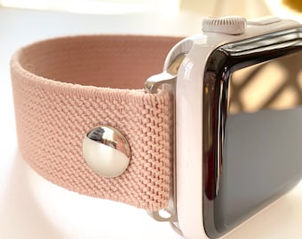 Blush Elastic Apple Watch Band: Silver Accent, Slim Line (38mm)