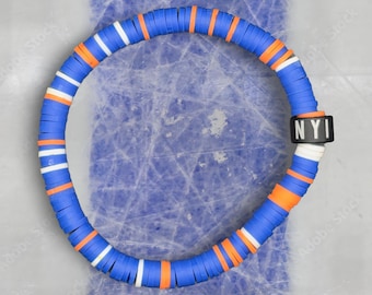 Pulsera unisex de colores del equipo de hockey de Nueva York: azul, naranja y blanco.
