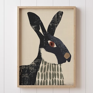 Scandinavian Nursery Art – Woodland Bunny Print for Kids Room, Rabbit Poster for Baby Boy or Girl Nursery, Kids Animal Print, Hare Kids Art