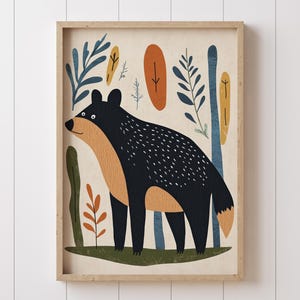 Scandinavian Bear Nursery Print: Modern Woodland Animal Art