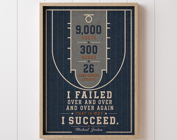 Vintage Basketball Motivational Print: Michael Jordan Quote, Sports Fan Art