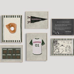 Baseball Wall Art for Boys Room  – Print Set of 6 Baseball Art for Nursery or Playroom – Baseball Printable Art, Gift for Baseball Team