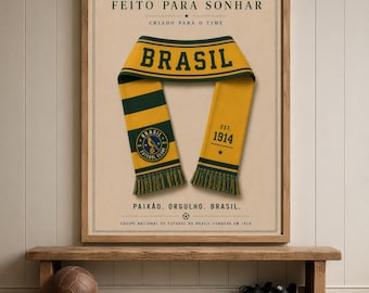 Brasilien Fußball Schal Druck, Vintage Fußball Fan Wandkunst, Kinderzimmer Dekor