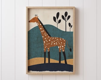 Giraffe Nursery Print: Scandinavian Safari Animal Wall Art