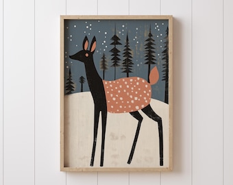 Fawn Nursery Print: Scandi Woodland Animal Art, Minimalist Deer