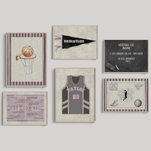 Girls Basketball Gallery Wall – Personalized Prints for Girls Room – Basketball Nursery Art  – Custom Jersey Print – Kids Basketball Decor