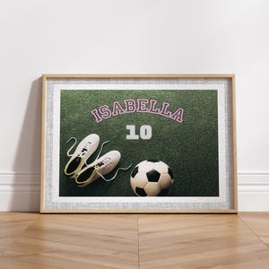 Personalized Soccer Wall Art for Girls, Custom Name and Number Print, Soccer Decor for Kids, Teen Room Sports Art, Soccer Player Gift