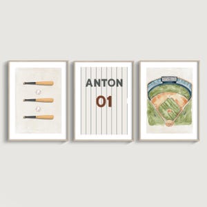 Personalized Baseball Wall Art – Printable Baseball Art –  Set of 3 Prints – Boys Baseball Prints – Baseball Art for Toddler