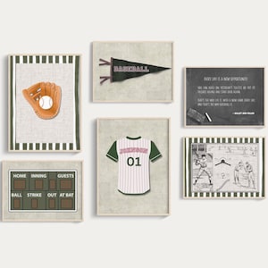 Baseball Gallery Wall, Set 6 Printable Sports Prints – Personalized Art Set Digital Download – Printable Boys Room Baseball Decor Set