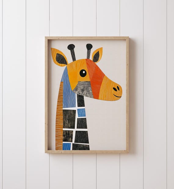 Etsy Art キリン 動物 アート 絵 XBUMHOAL カラフルなキリン