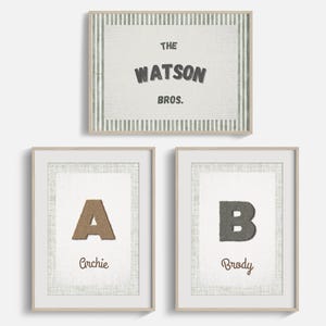 Brothers Wall Art, Name Prints for Boys, Minimalist Boys Art Print Set, Boho Boys Room Decor, Siblings Prints, 3 Piece Set