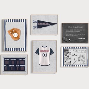 Baseball Art for Boys Room - Set of 6 Prints  - Custom Baseball Jersey - Printable Sports Decor - Baseball Nursery Prints