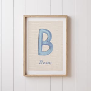 Custom Blue Monogram Wall Art for Kids – Personalized Name and Initial Print for Nursery, Playroom, or Modern Boys Room Decor, Newborn Gift