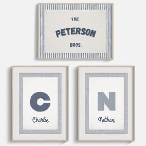 Personalized Boys Room Wall Art Set, Name Prints & Family Name, Boho Boys Bedroom Decor - Toddler Room Custom Gift, 3 Piece Set