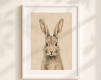 Bunny Nursery Wall Art, Rabbit Kids Room Decor, Neutral Baby Room Print