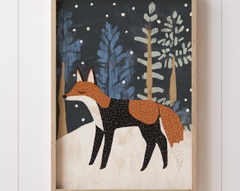 Scandinavian Fox Nursery Print: Whimsical Woodland Animal Art