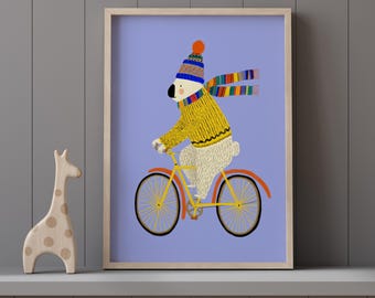 Koala Bicycle Print: Whimsical Animal Art for Nursery and Kids Rooms