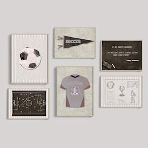 Soccer Gallery Set of 6, Soccer Wall Art Nursey, Personalized Soccer Jersey for Kids, Girls Soccer Prints, Neutral Sports Nursery