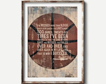 Vintage Basketball Motivational Print: Michael Jordan Quote, Sports Fan Art