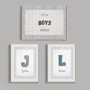 Brothers Print Kids - Boys Name Signs,  Personalized Kids Art Print, Playroom Wall Art, 3 Piece Boys Room Set