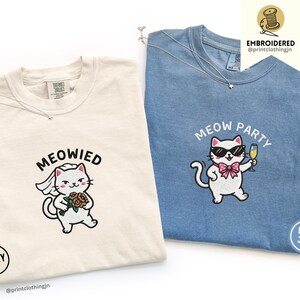 Embroidered Meowied Cat Bachelorette Shirt, Meow Party Comfort Colors 1717 Tee, Bride Cat Wedding Shirt, Funny Bridal Party Gift