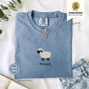 Christian Psalm 23 Lamb Embroidered Shirt, Found Sheep Faith Tee, Minimal Scripture Animal Sweatshirt, Comfort Colors Easter Church Apparel