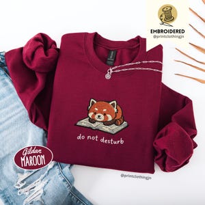 Red Panda Book Lover Kids Sweatshirt, Do Not Disturb Reading Shirt, Cute Library Animal Pullover, Youth Bookworm Embroidered Gift