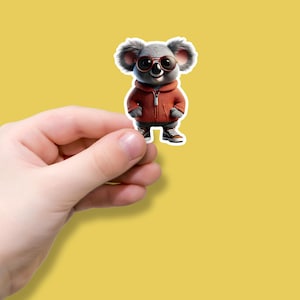 Cool Koala with Sunglasses Sticker, Waterproof, Cute Animal Decal, Vibrant Colors, Laptop & Water Bottle Sticker