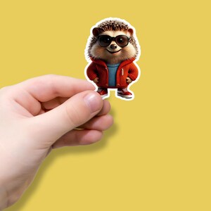 Sticker coole egel met zonnebril, waterdicht, sticker schattige dieren, levendige kleuren, sticker laptop en bidon