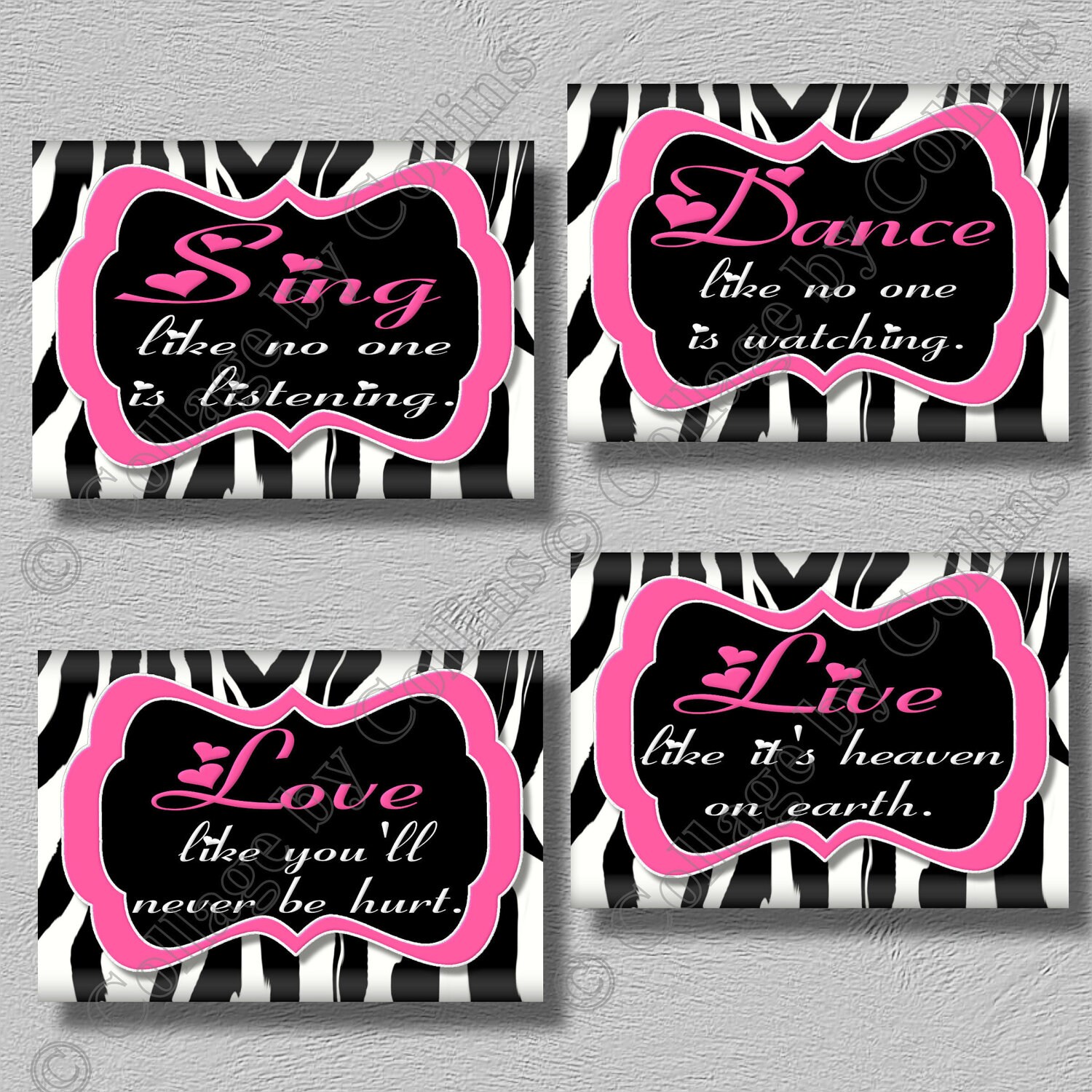 Pink Zebra Print Art Girls Room Wall Decor Dance Sing Live Etsy