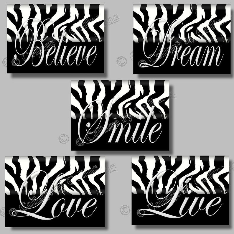 Zebra Print Inspirational Art Girls Room Wall Home Decor Black White Smile Dream Live Love Believe Quote Unframed Bedroom Pictures Photos