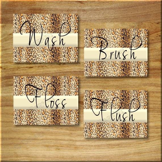 Leopard Bathroom Cheetah Print Word Art Wall Decor Wash Floss Etsy