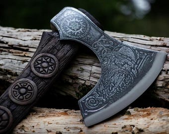 Hammer Forged Viking Axe: K110 Steel, Hand Carved Handle