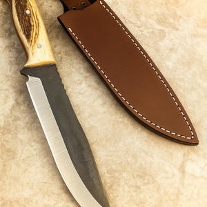 Handcrafted 13" Hunting Knife | 440C Steel | 5-Inch Stag Horn Handle | Free Leather Sheath