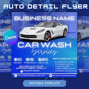 Auto Detailing Services Flyer | Car Wash Services | Canva Template | DIY | Car Detailing