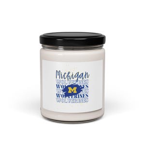 Michigan Wolverines Scented Soy Candle, 9oz - Blue Background, M Logo, Michigan Lover Gift, University Of Michigan Decor, Football Fan