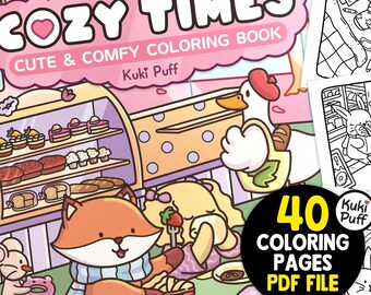 Cozy Times: Cute Animal Characters in Cozy Hygge Moments Coloring Book by Kuki Puff | 40 Digital Coloring Pages (Printable, PDF Download)
