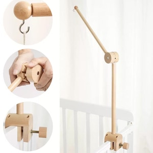 Solid Baby mobile arm/holder-Wooden baby mobile stand-crib baby mobile attachment-nursery mobile stand, Beechwood stand for crib bell