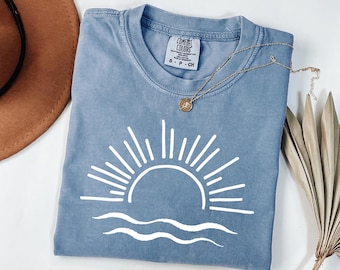 Comfort Colors® Sun Ocean Shirt, Strandhemden, Sommer-T-Shirt, Sunhine-Shirt, Damen Sommerhemd, übergroßes Strandhemd, Boho-Hemd