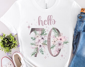 Camiseta de 70 cumpleaños, camiseta de hola 70, camiseta de fiesta de 70 cumpleaños, camiseta de mujer de 70 cumpleaños, fiesta de 70 cumpleaños, 70 cumpleaños, cumplir 70