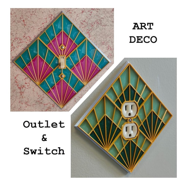 Osłony włączników światła w stylu art déco - Płytki ścienne do gniazdek w stylu retro - Geometryczne płytki czołowe z wieloma opcjami kolorystycznymi