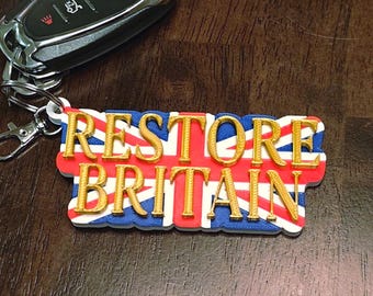 Restaurieren Sie Großbritannien Union Jack Schlüsselbund mit 3D-Text golden, Silber Verschluss