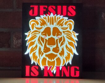 Jesus is King Lion LED Sign: Christian Home Decor