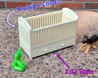 Dollhouse Baby Crib | Heart-Themed Toy Cradle | Mini Nursery Furniture | Bassinet with working Storage Drawer | Multiple Colors | 1:12 Scale