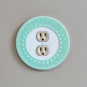 Round Greek Key Pattern Light Switch Covers - Greek Meandros Outlet Wall Plates - Greek Meander Border Faceplates with multiple colors
